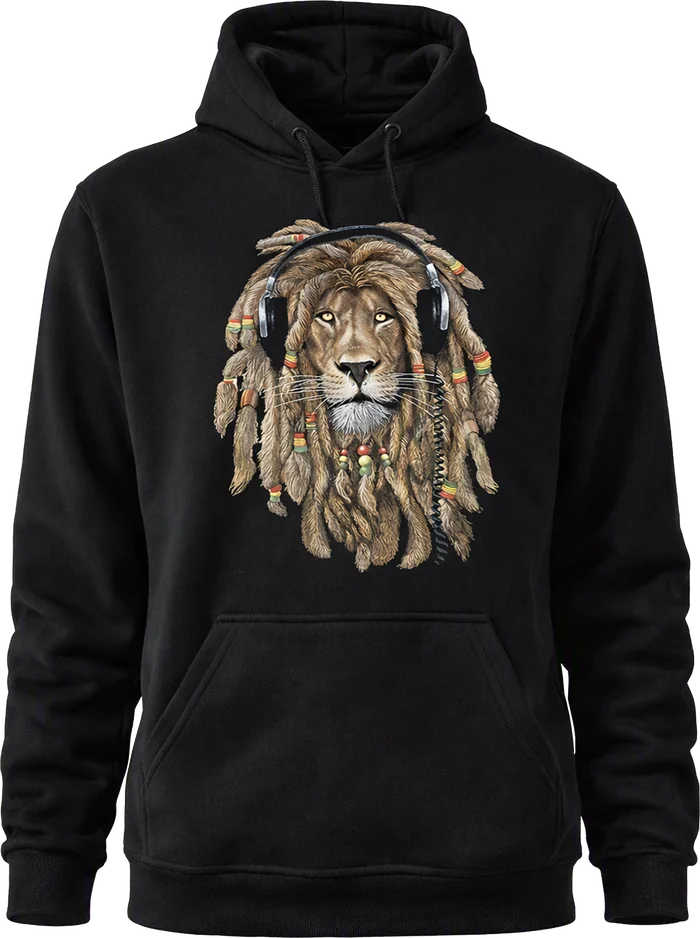 Sudadera negra con diseño de león estampado a todo color